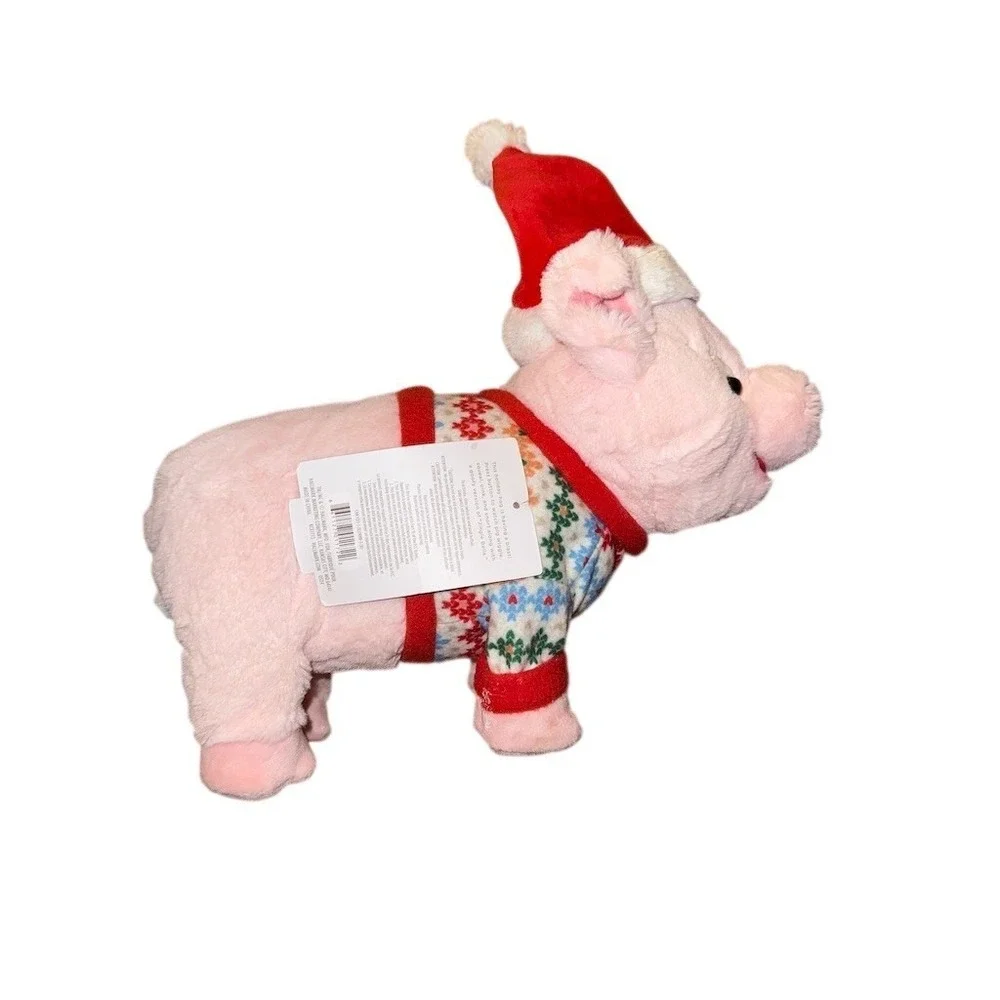 Hallmark Gund Plush Pink Pig Santa Hat Fair Isle Sweater 12in‎ Christmas tested